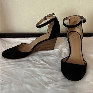 A New Day Black Ankle Strap Wedges